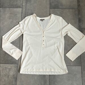 Lilla P cream semi sheer neutral henley long sleeve Small